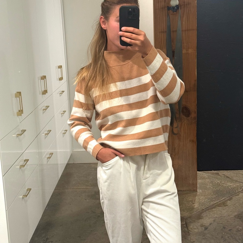 Maeve by Anthropology Striped Tan Knit Sweater